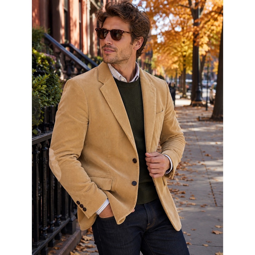 Vintage Andhurst Corduroy Sport Coat 37R Tan Suede‎ Elbow Patch Blazer Academia